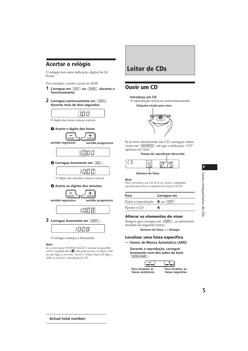 Leitor de cds, Acertar o relógio, Ouvir um cd | Sony CDX-4150RDS User Manual | Page 41 / 74
