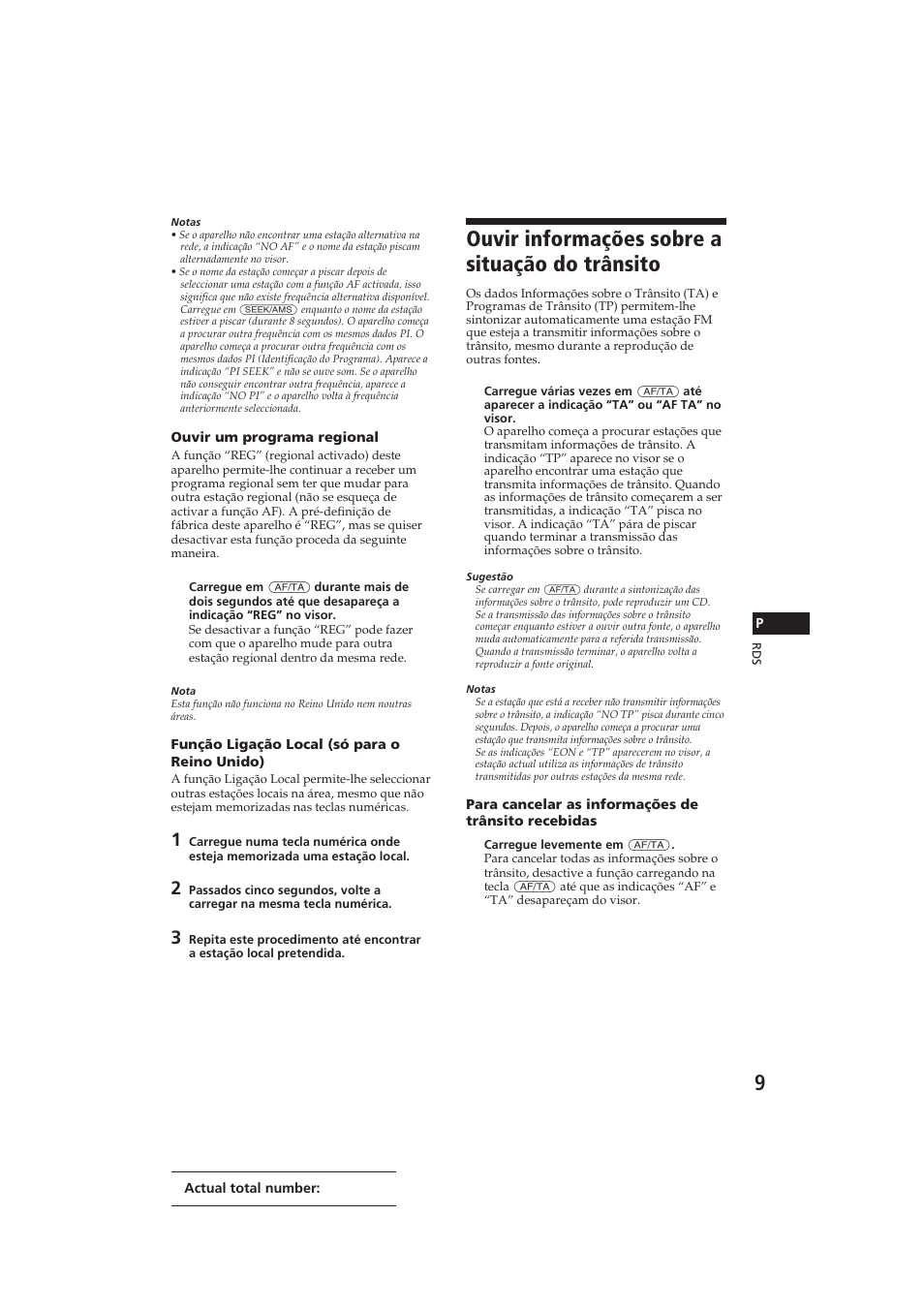 Ouvir informações sobre a situação do trânsito | Sony CDX-4150RDS User Manual | Page 45 / 74