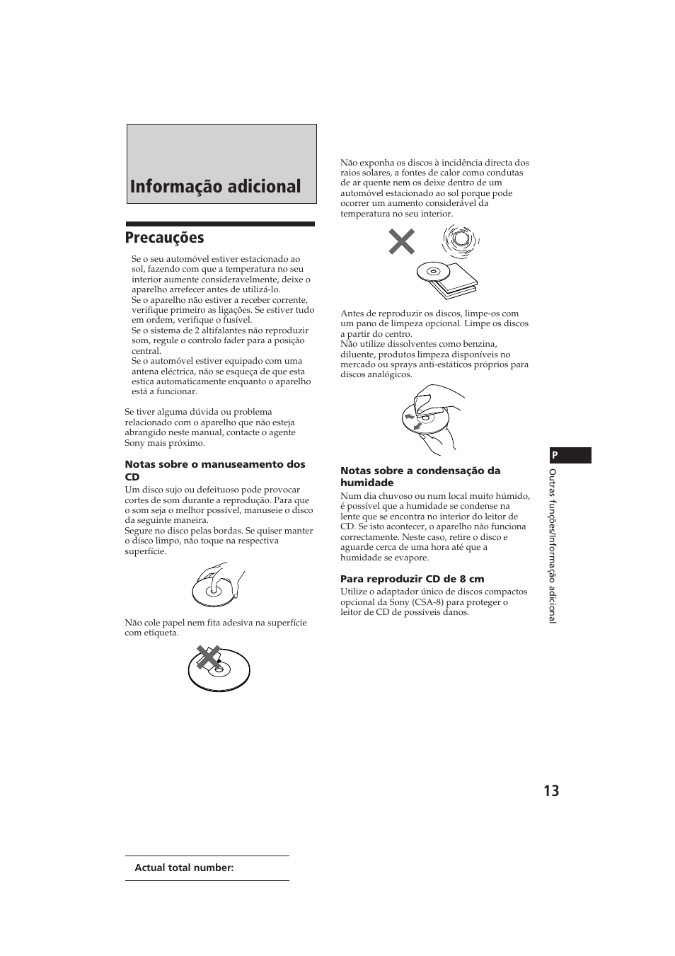 Informação adicional, Precauções | Sony CDX-4150RDS User Manual | Page 49 / 74