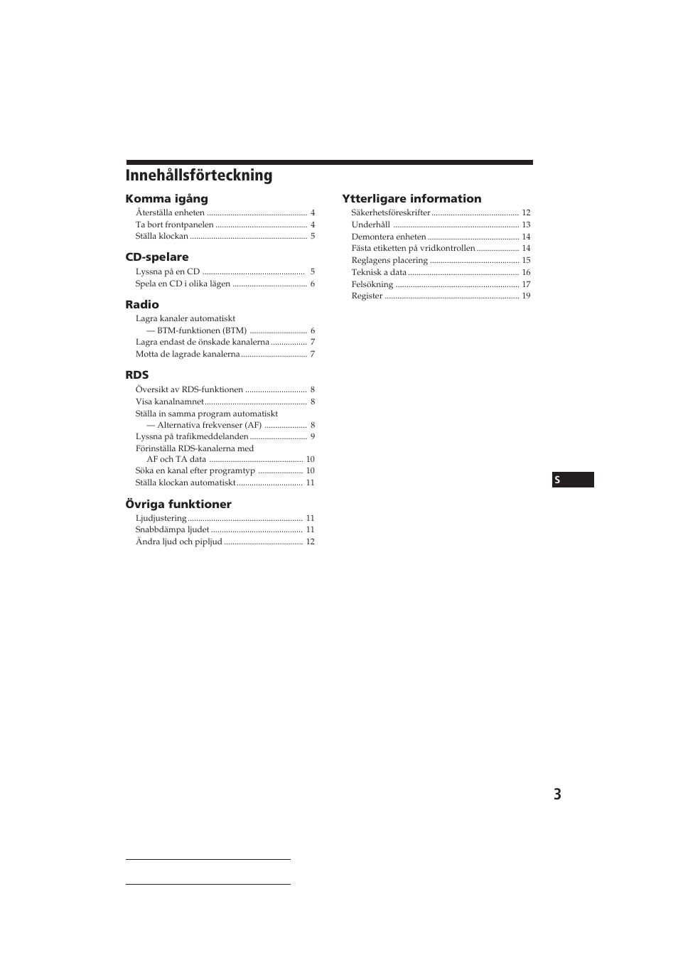 Innehållsförteckning | Sony CDX-4150RDS User Manual | Page 57 / 74