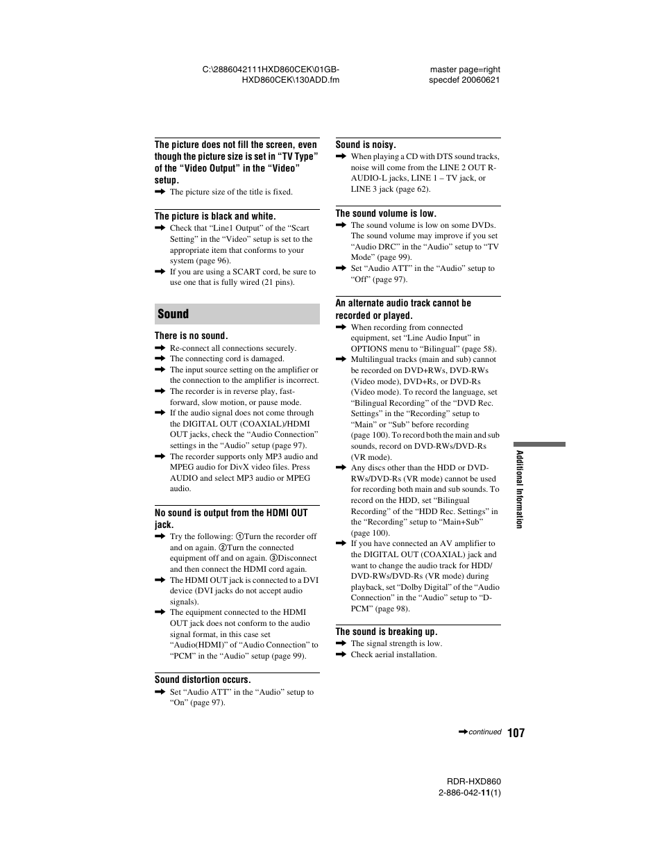Sound | Sony RDR-HXD860 User Manual | Page 107 / 124