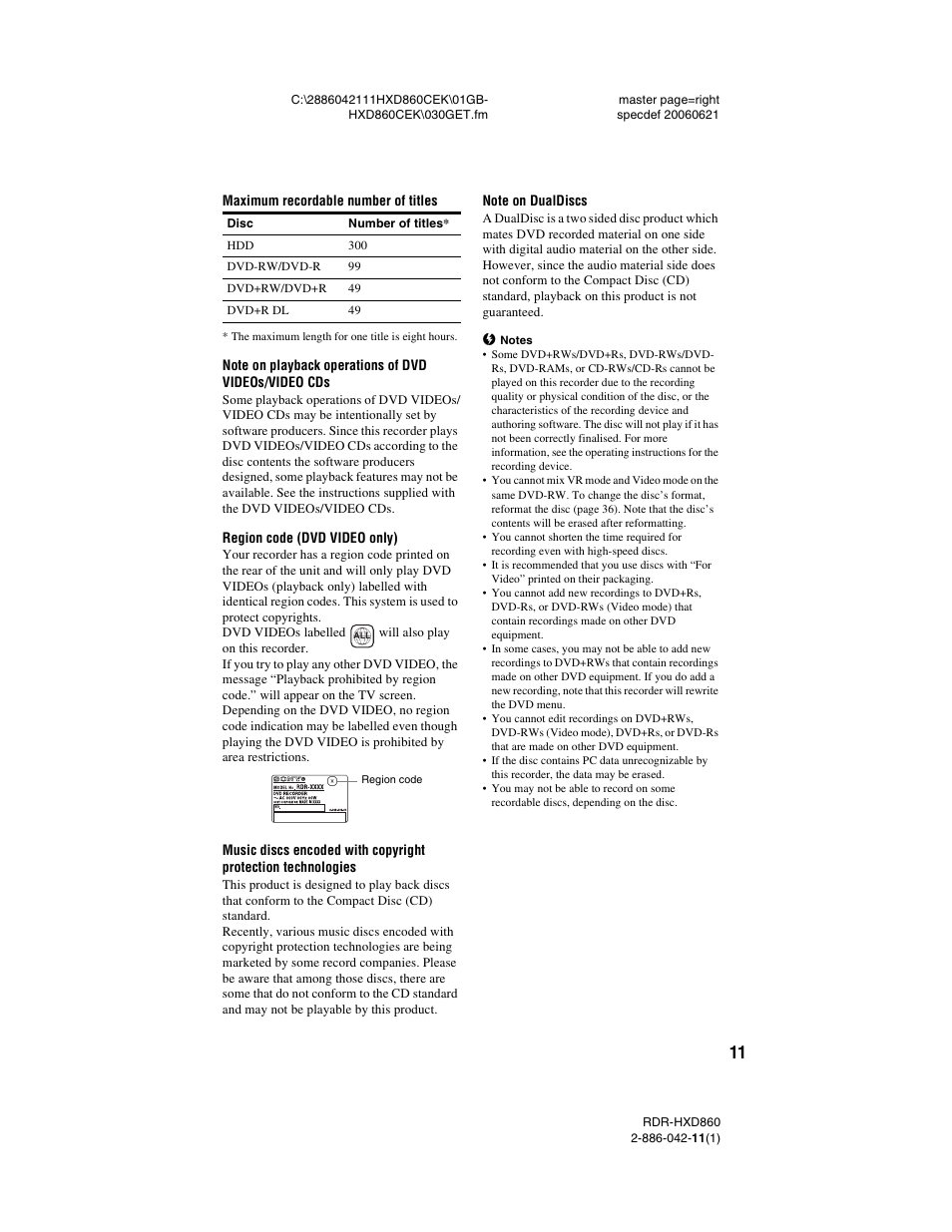 Sony RDR-HXD860 User Manual | Page 11 / 124