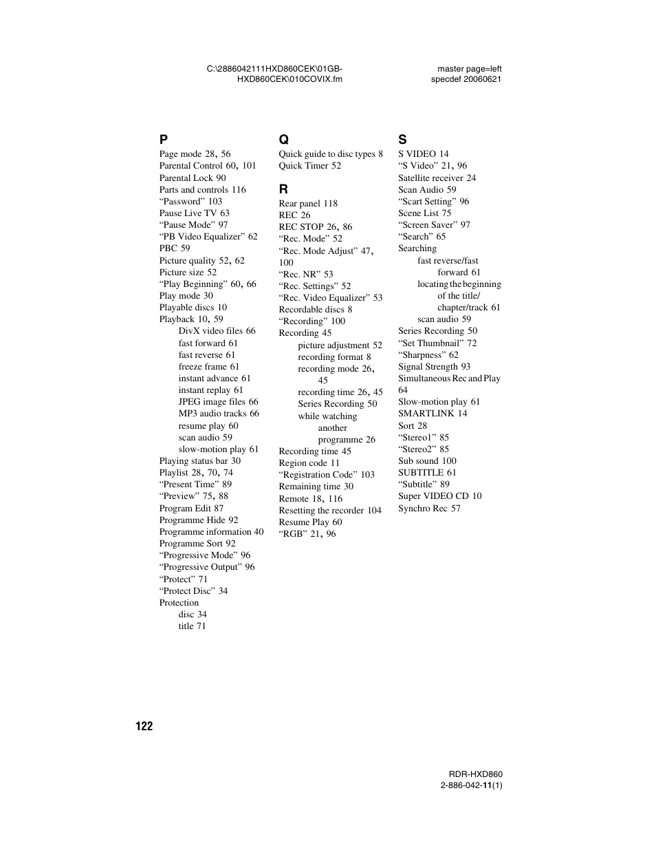 Sony RDR-HXD860 User Manual | Page 122 / 124