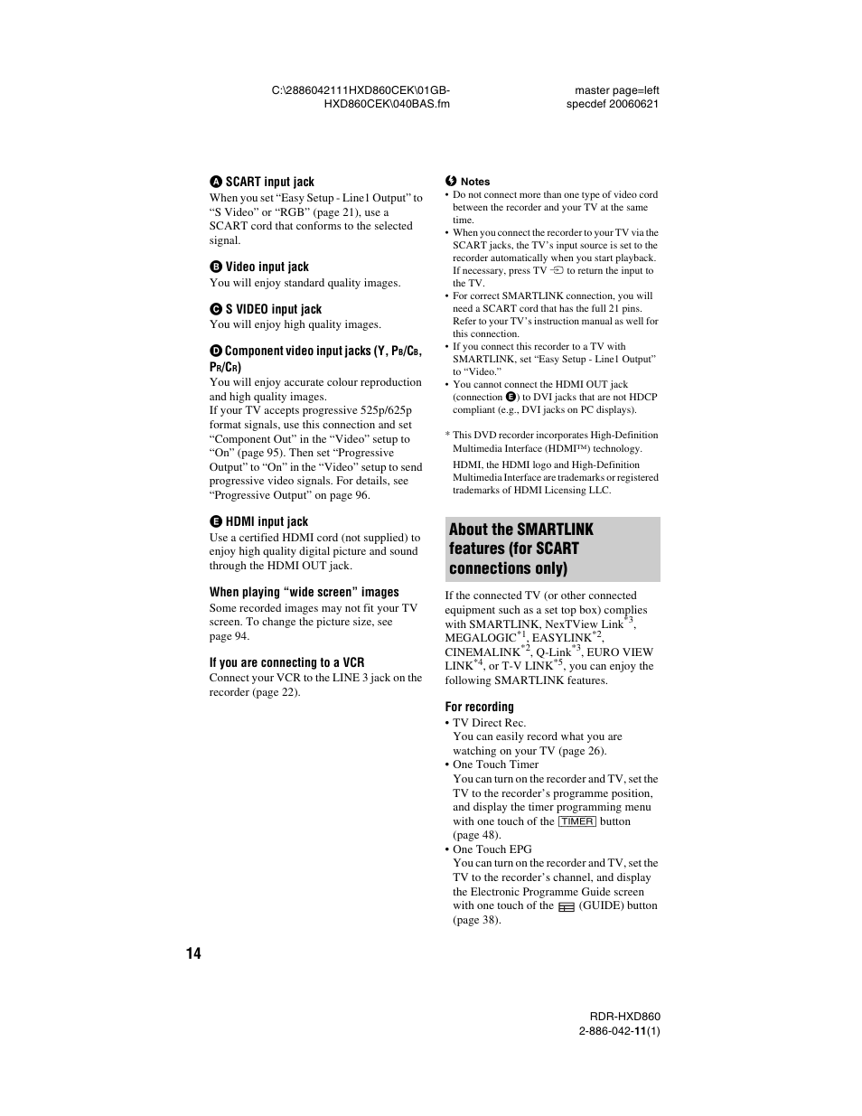 Sony RDR-HXD860 User Manual | Page 14 / 124