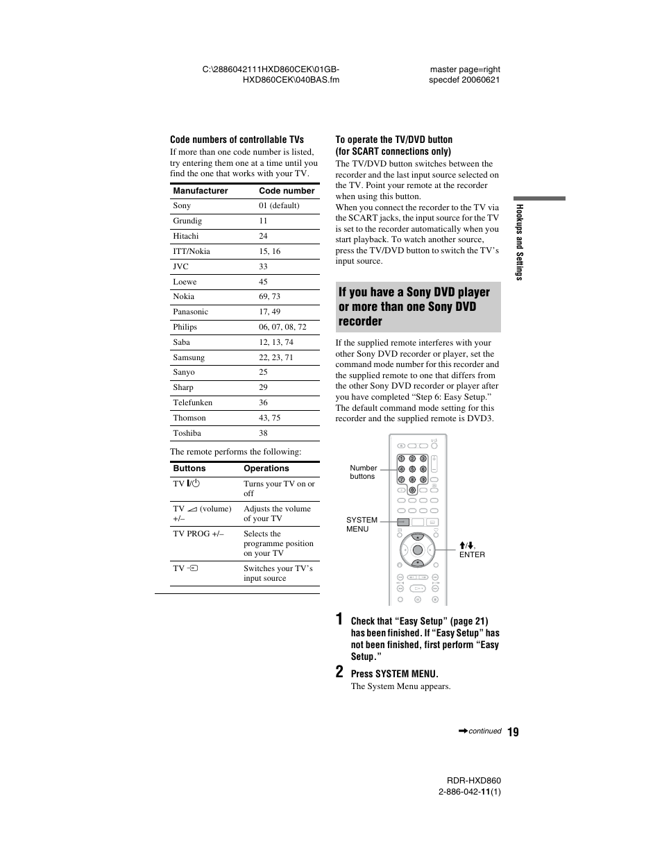 Sony RDR-HXD860 User Manual | Page 19 / 124