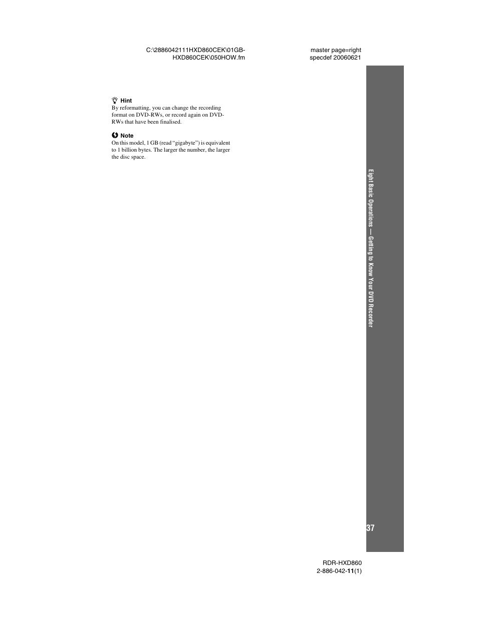 Sony RDR-HXD860 User Manual | Page 37 / 124