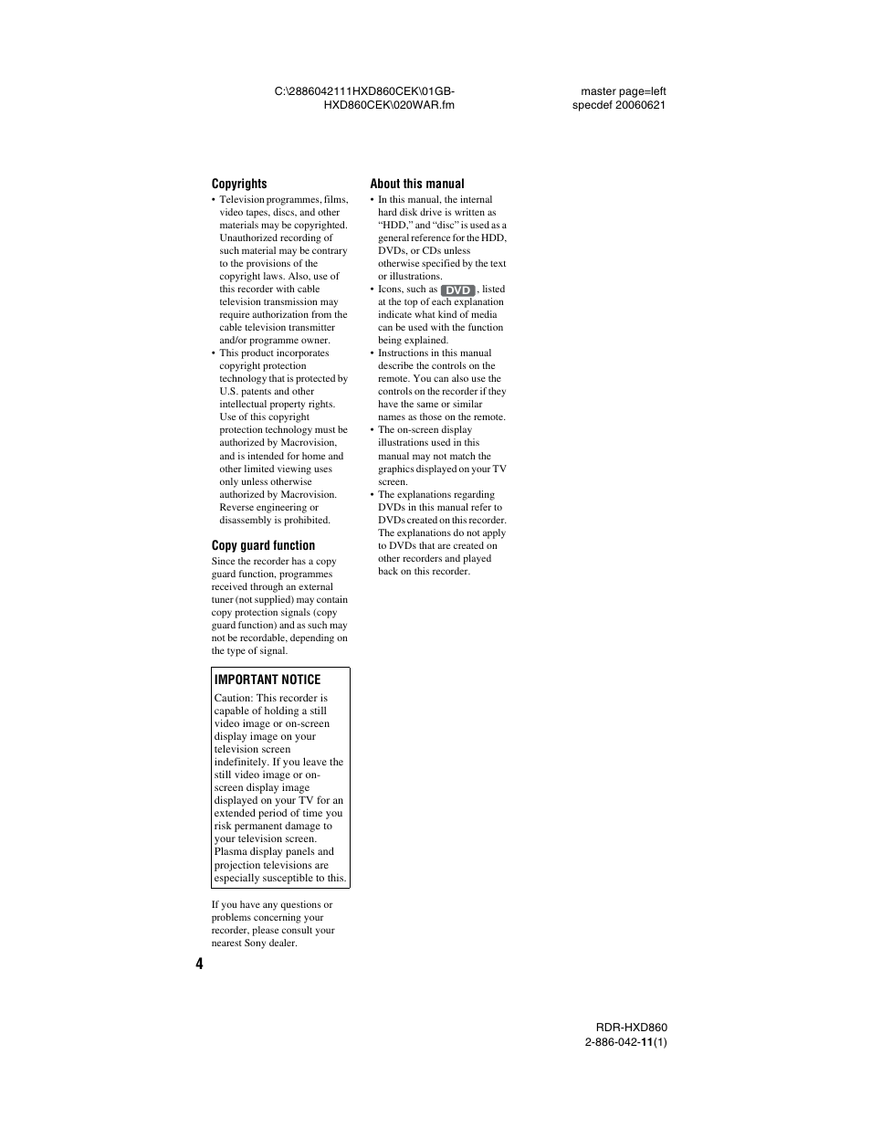 Sony RDR-HXD860 User Manual | Page 4 / 124