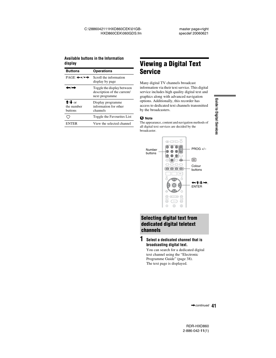 Viewing a digital text service | Sony RDR-HXD860 User Manual | Page 41 / 124