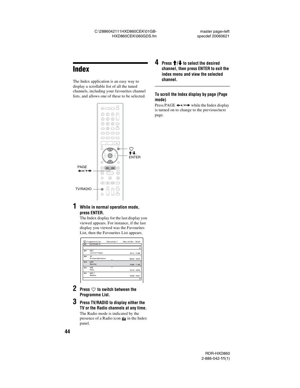 Index | Sony RDR-HXD860 User Manual | Page 44 / 124