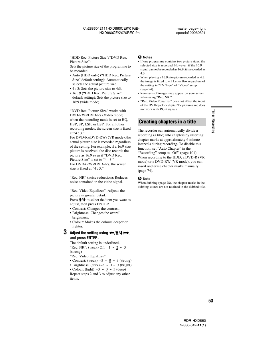 Creating chapters in a title | Sony RDR-HXD860 User Manual | Page 53 / 124