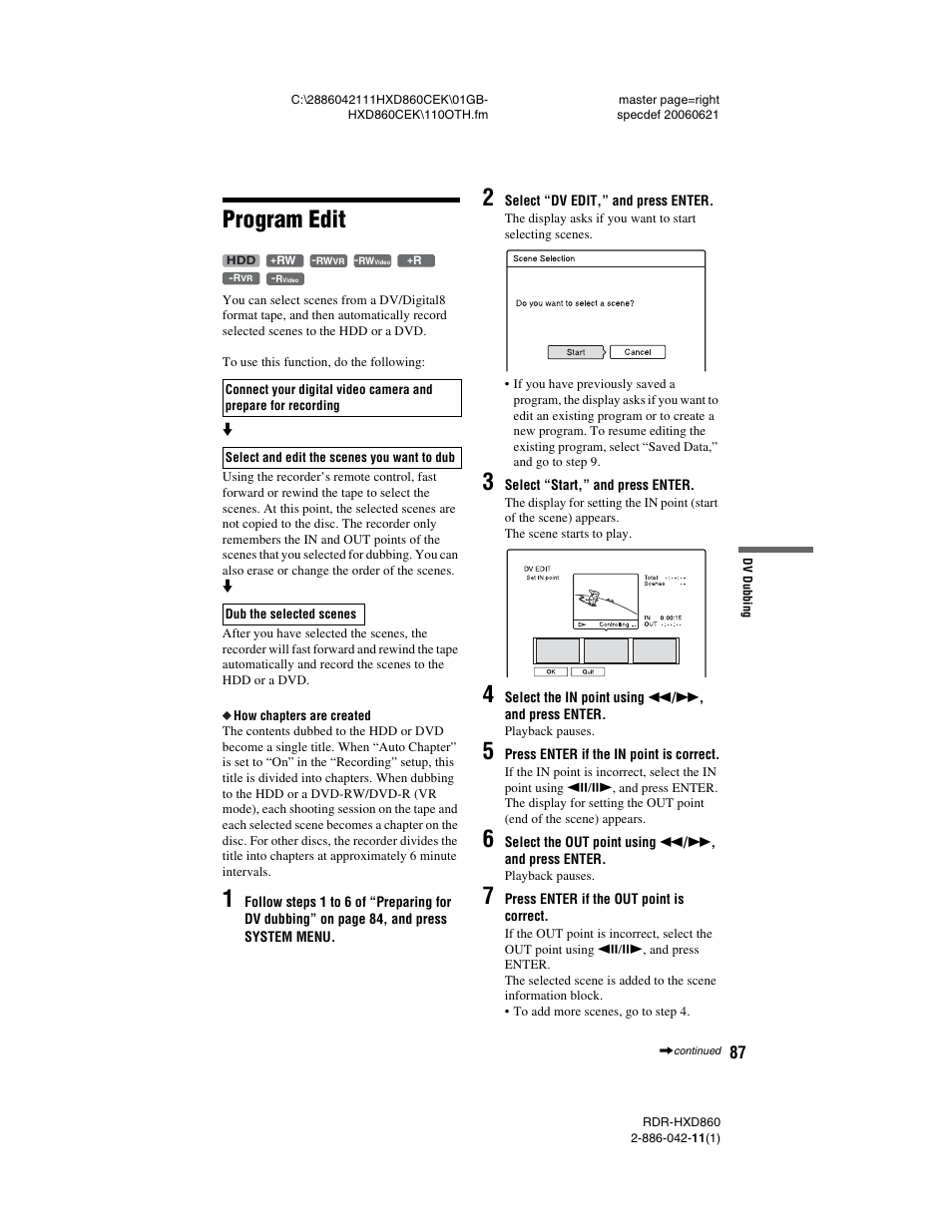 Program edit | Sony RDR-HXD860 User Manual | Page 87 / 124