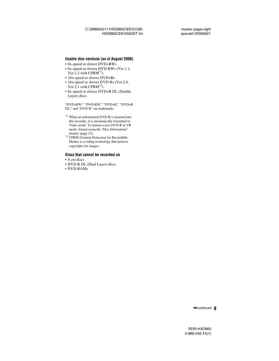 Sony RDR-HXD860 User Manual | Page 9 / 124