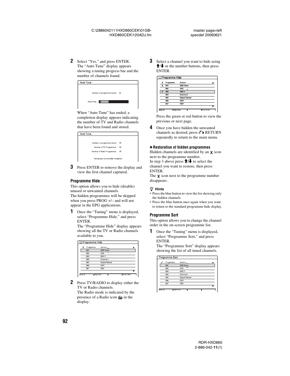 Sony RDR-HXD860 User Manual | Page 92 / 124