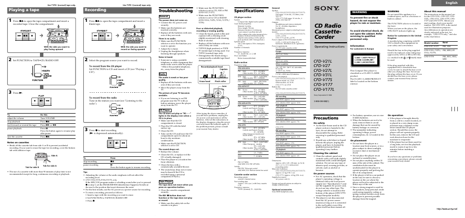 Sony CFD-V31L User Manual | 2 pages