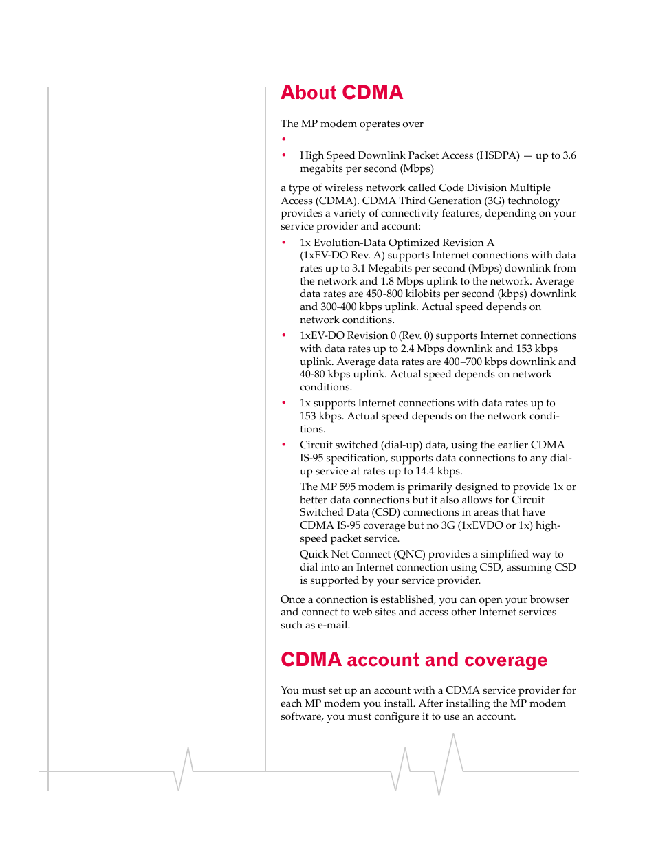 About cdma, Cdma account and coverage, Cdma account and | Coverage | Sony MP595 User Manual | Page 14 / 88