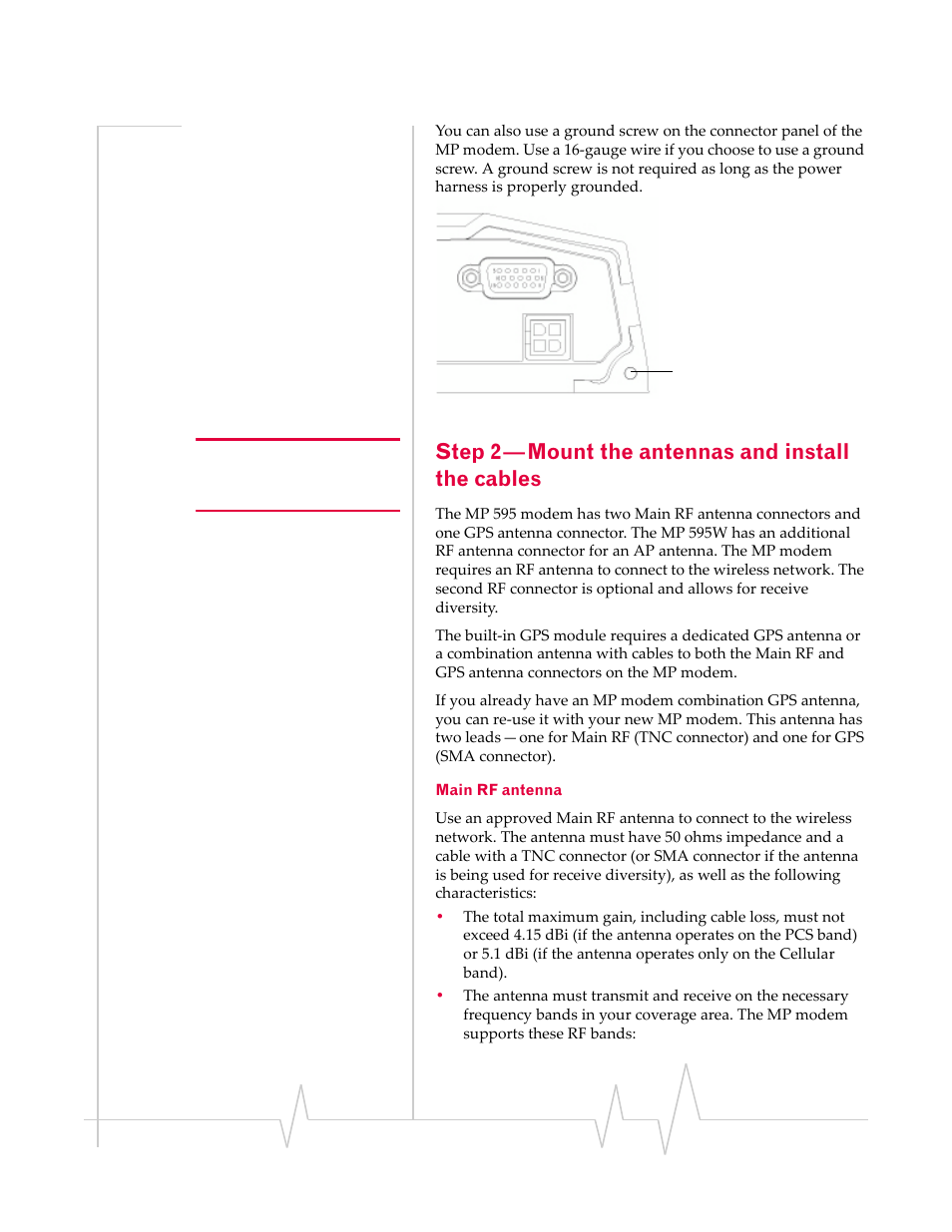 Step 2 — mount the antennas and install the cables, Main rf antenna | Sony MP595 User Manual | Page 29 / 88