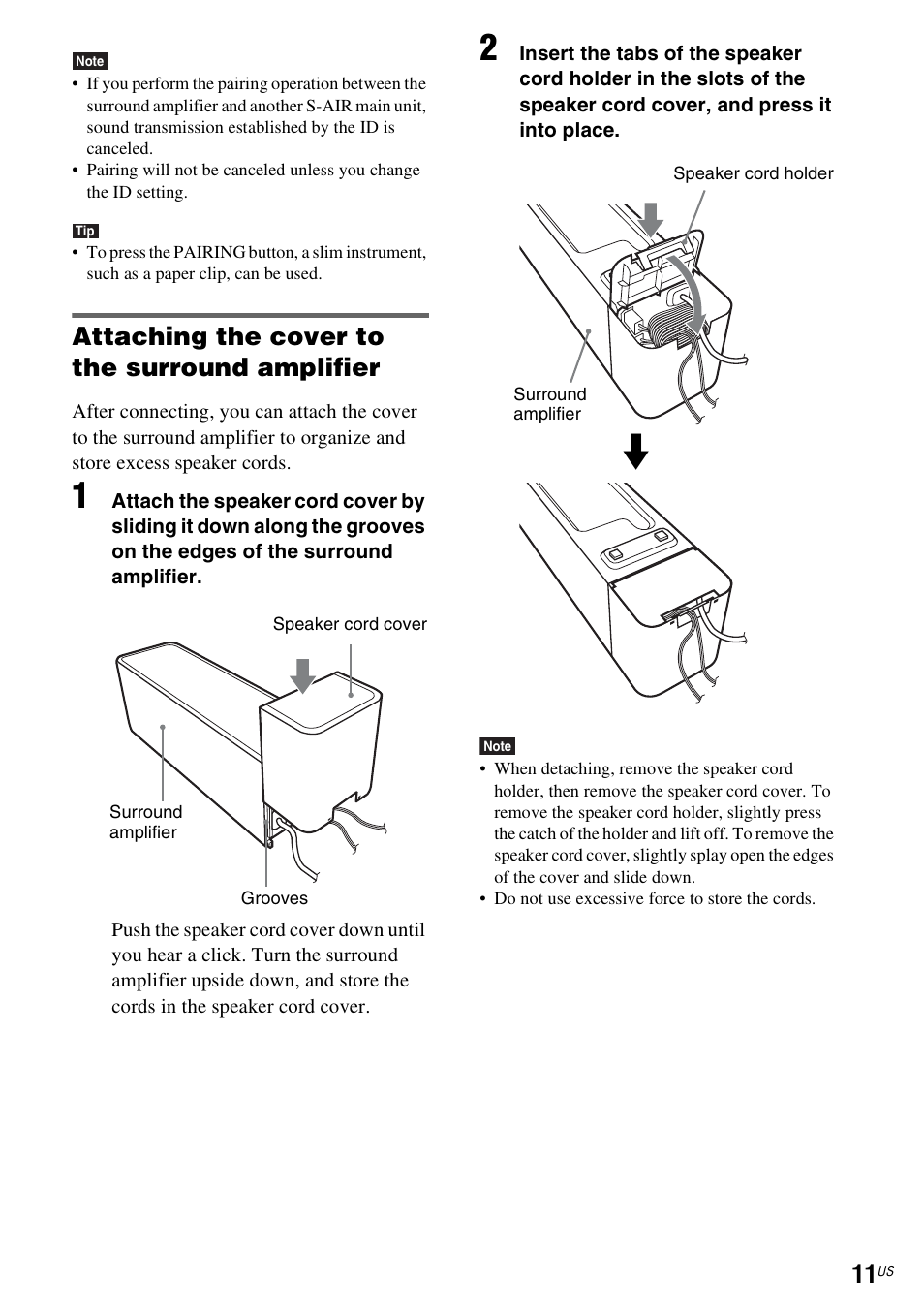 Attaching the cover to the surround amplifier | Sony WAHT-SA1 User Manual | Page 11 / 48