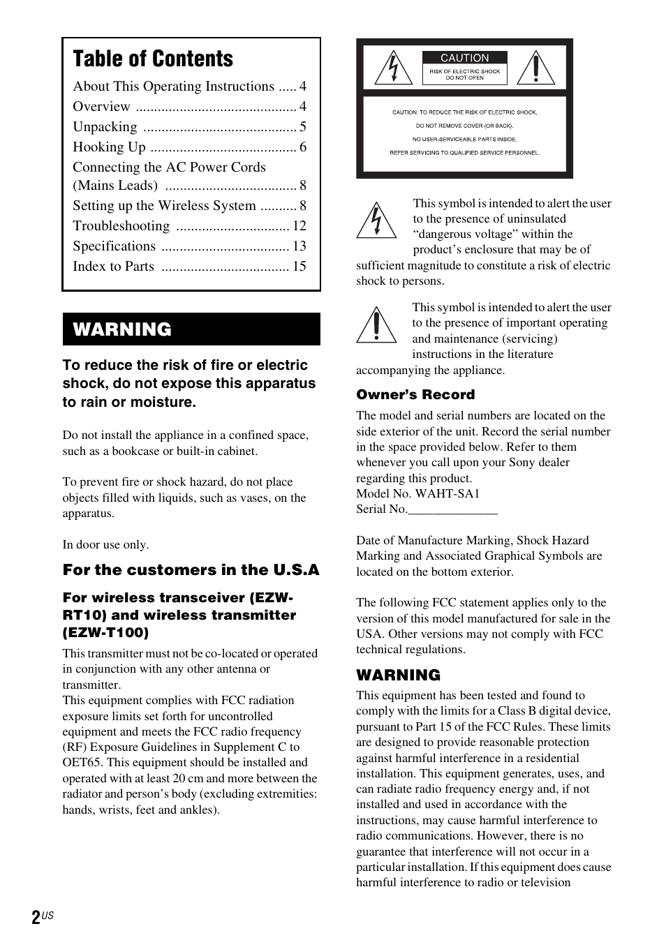 Sony WAHT-SA1 User Manual | Page 2 / 48