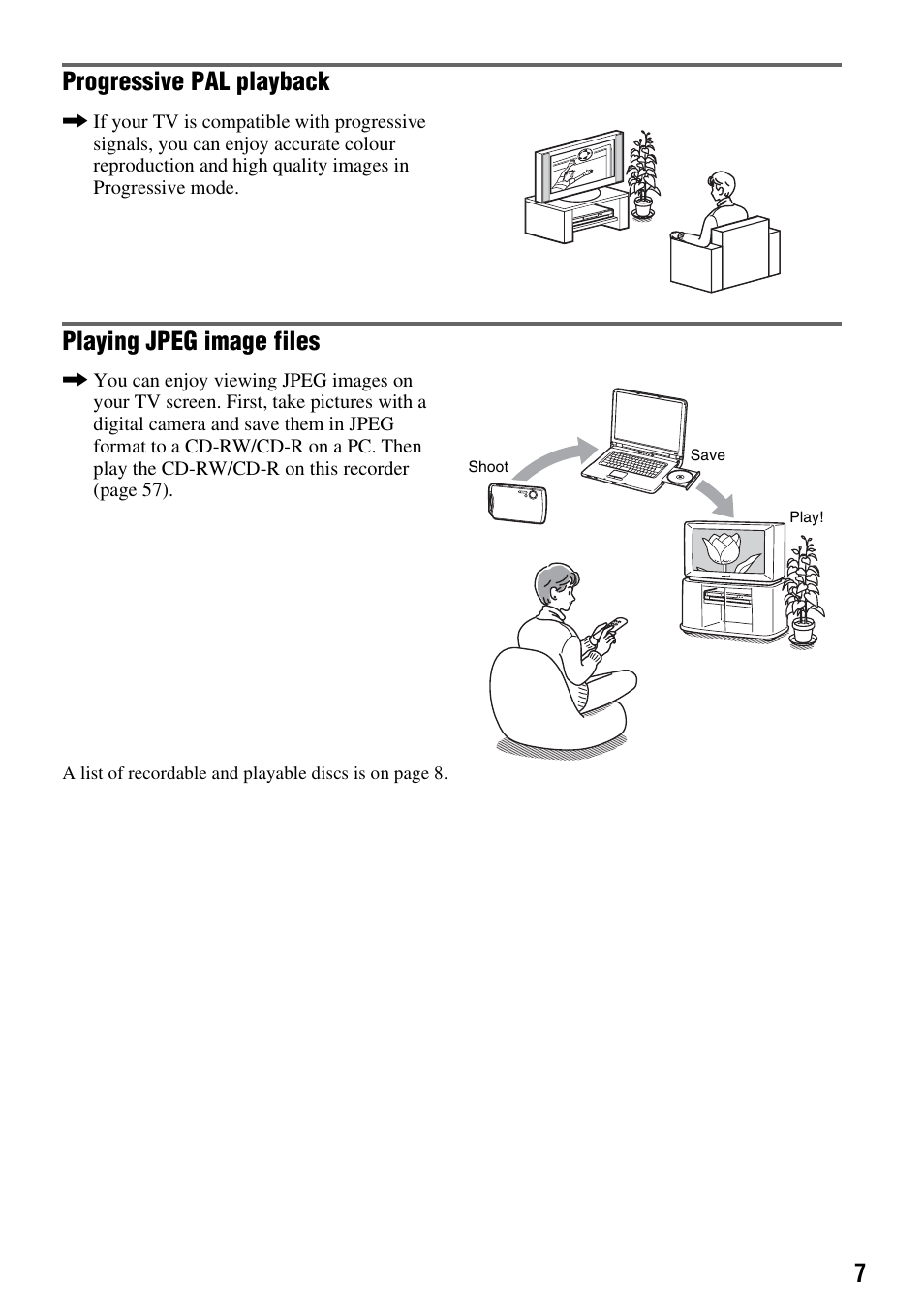 Progressive pal playback, Playing jpeg image files | Sony RDR-GX210 User Manual | Page 7 / 96