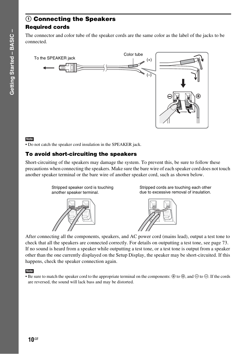 1 connecting the speakers, 1connecting the speakers | Sony DAV-DZ231 User Manual | Page 10 / 96