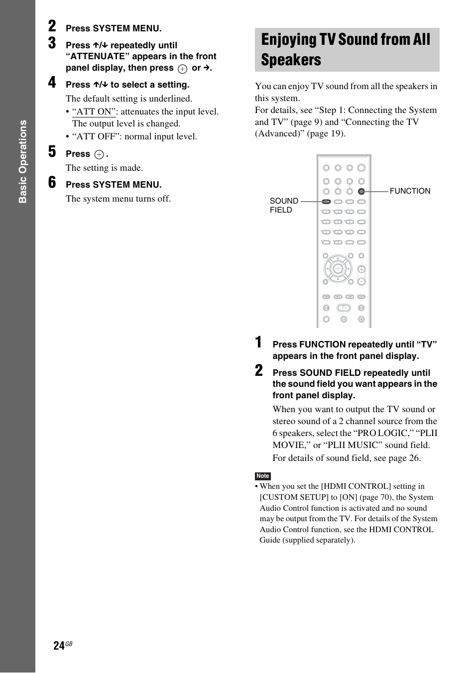 Enjoying tv sound from all speakers, Enjoying tv sound from all, Speakers | Sony DAV-DZ231 User Manual | Page 24 / 96