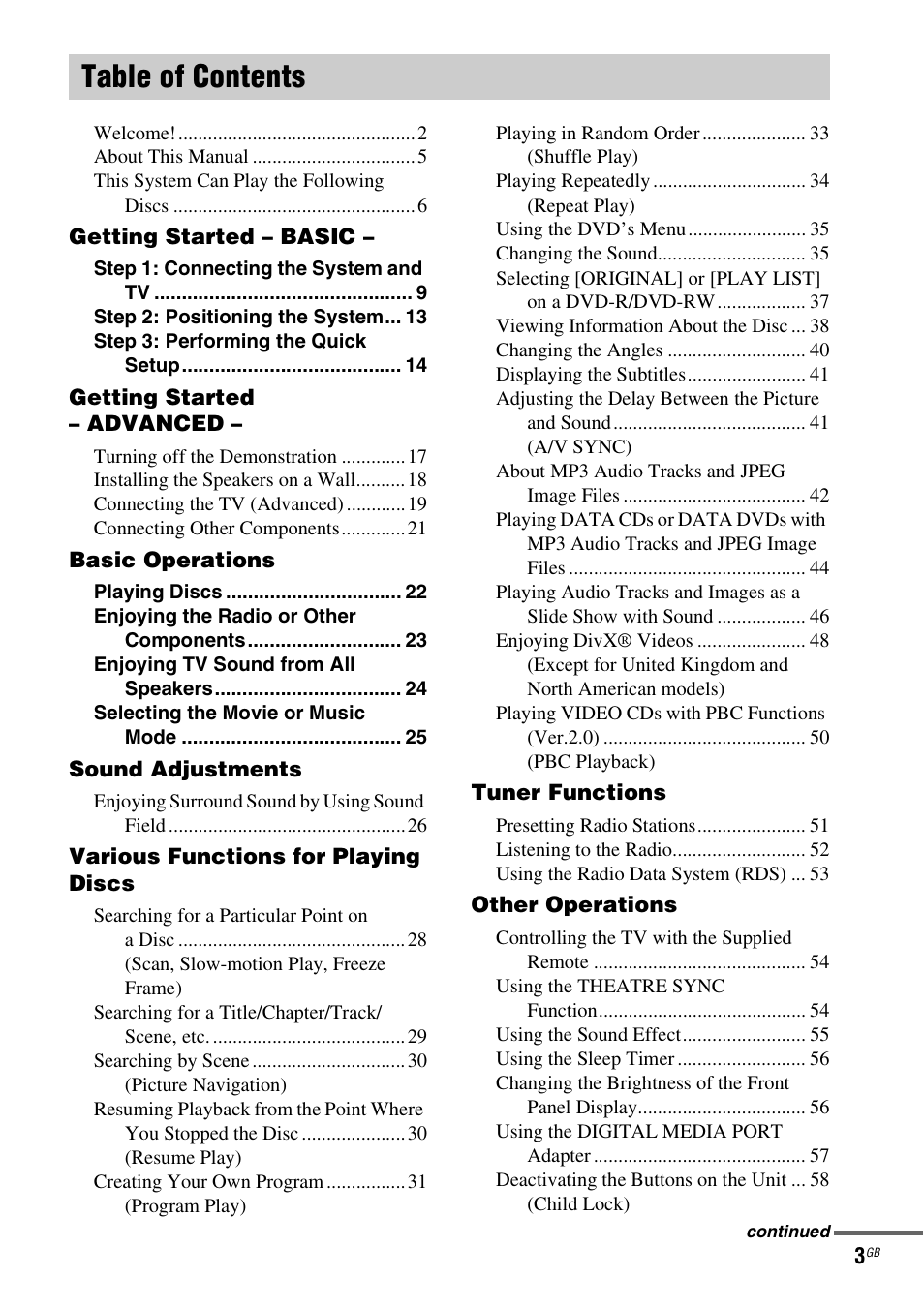 Sony DAV-DZ231 User Manual | Page 3 / 96