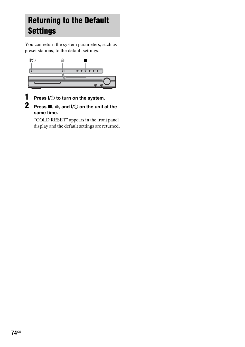 Returning to the default settings | Sony DAV-DZ231 User Manual | Page 74 / 96