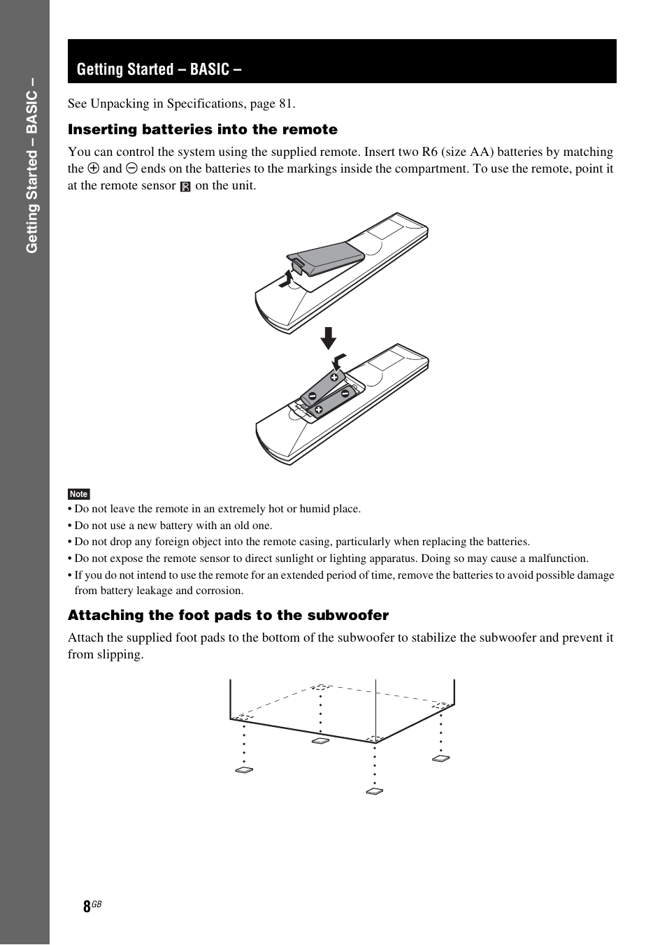 Getting started - basic, Getting started – basic | Sony DAV-DZ231 User Manual | Page 8 / 96