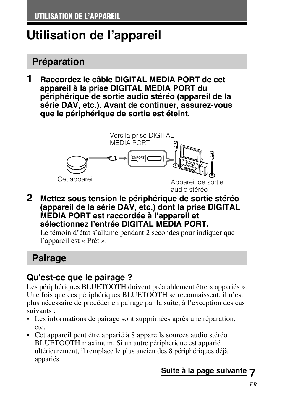 Utilisation de l’appareil, Préparation, Pairage | Qu'est-ce que le pairage | Sony TDM-BT1 User Manual | Page 21 / 44