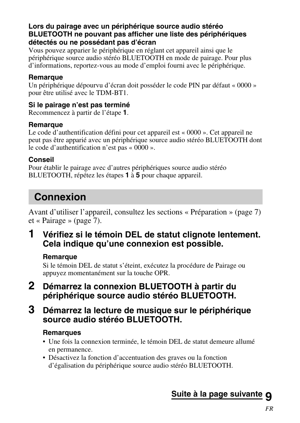 Connexion | Sony TDM-BT1 User Manual | Page 23 / 44