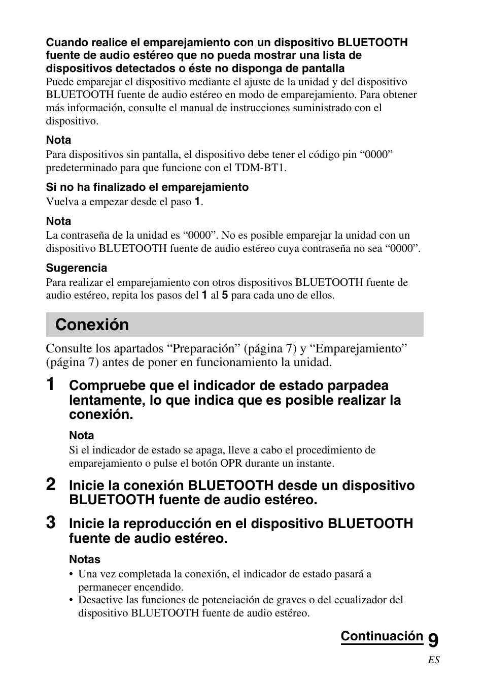 Conexión | Sony TDM-BT1 User Manual | Page 37 / 44