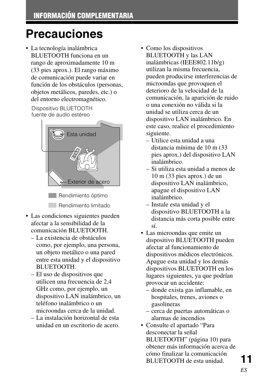 Información complementaria, Precauciones | Sony TDM-BT1 User Manual | Page 39 / 44