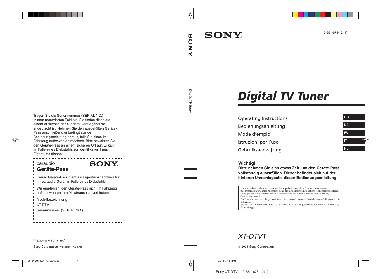 Sony XT-DTV1 User Manual | 123 pages
