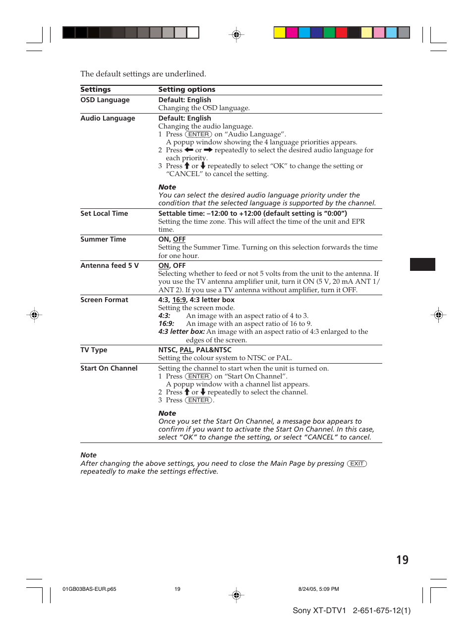 Sony XT-DTV1 User Manual | Page 19 / 123