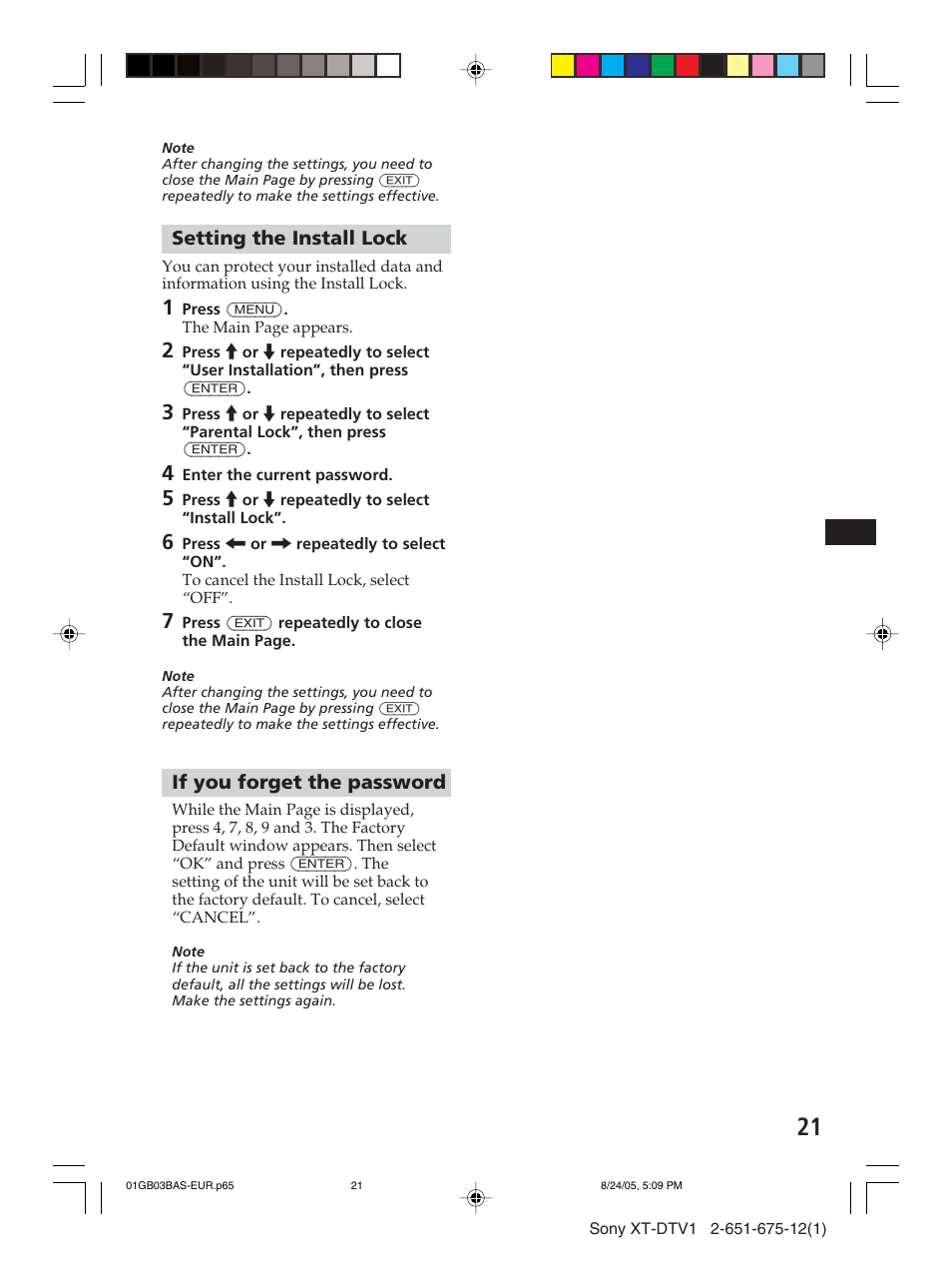Sony XT-DTV1 User Manual | Page 21 / 123