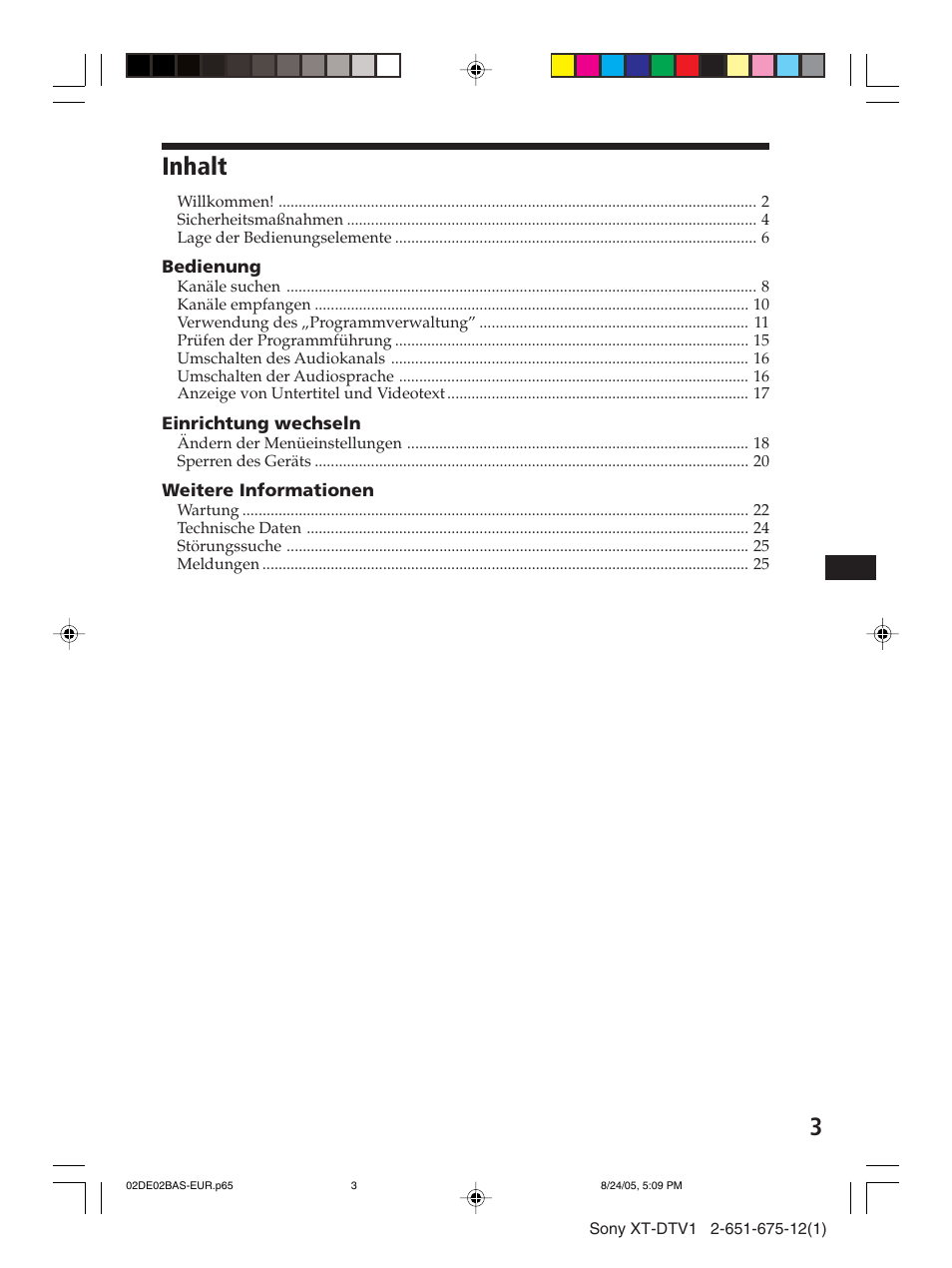 Inhalt | Sony XT-DTV1 User Manual | Page 27 / 123