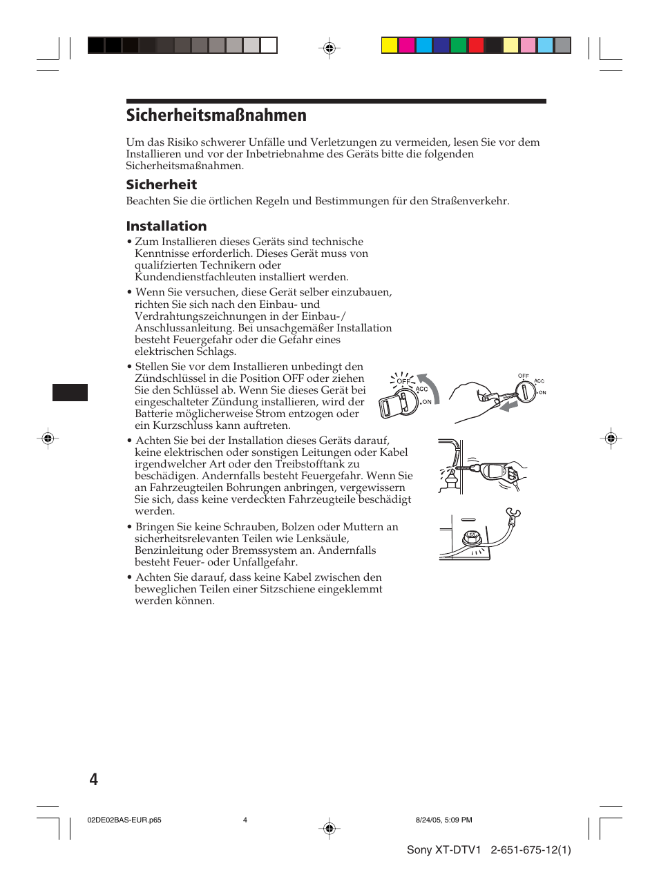 Sicherheitsmaßnahmen, 4sicherheitsmaßnahmen | Sony XT-DTV1 User Manual | Page 28 / 123
