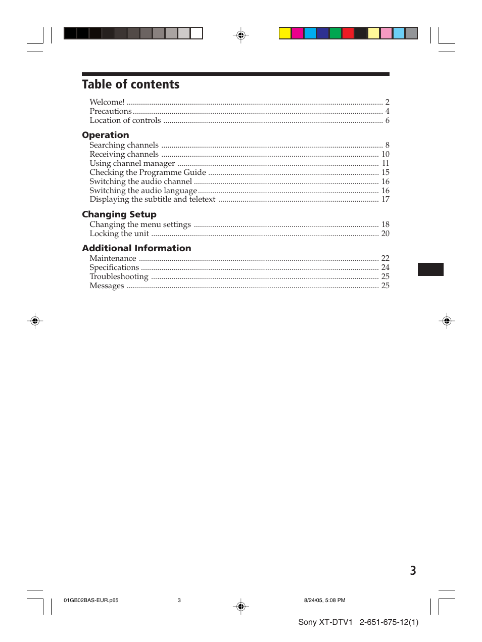 Sony XT-DTV1 User Manual | Page 3 / 123