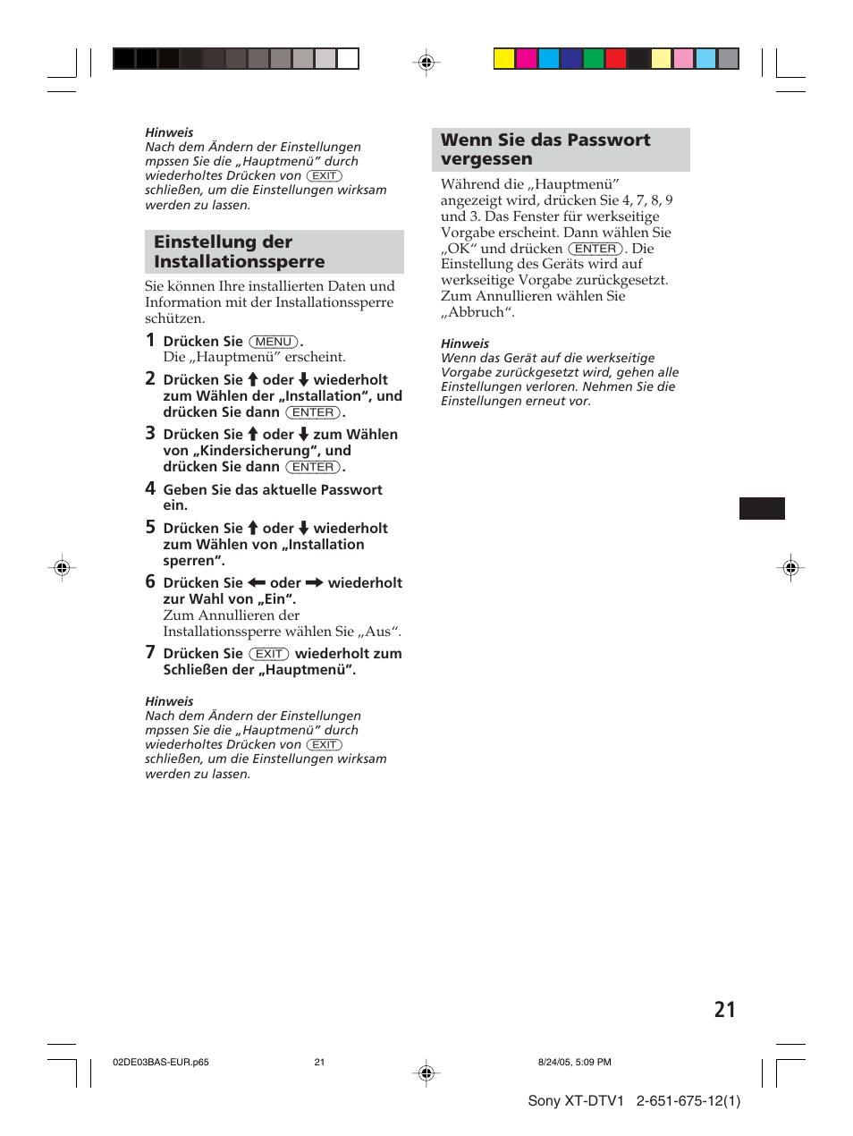 Sony XT-DTV1 User Manual | Page 45 / 123