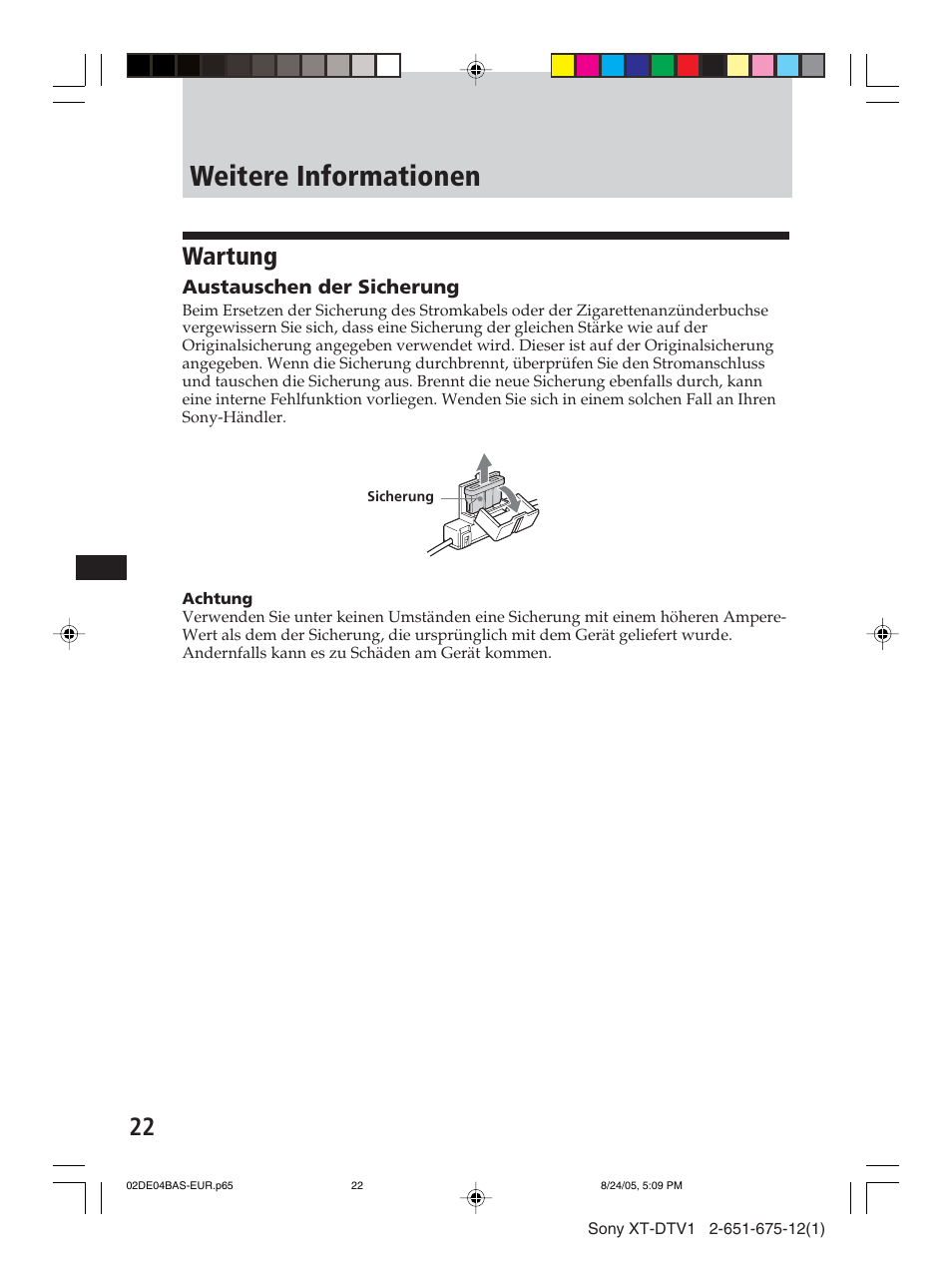 Weitere informationen, Wartung | Sony XT-DTV1 User Manual | Page 46 / 123