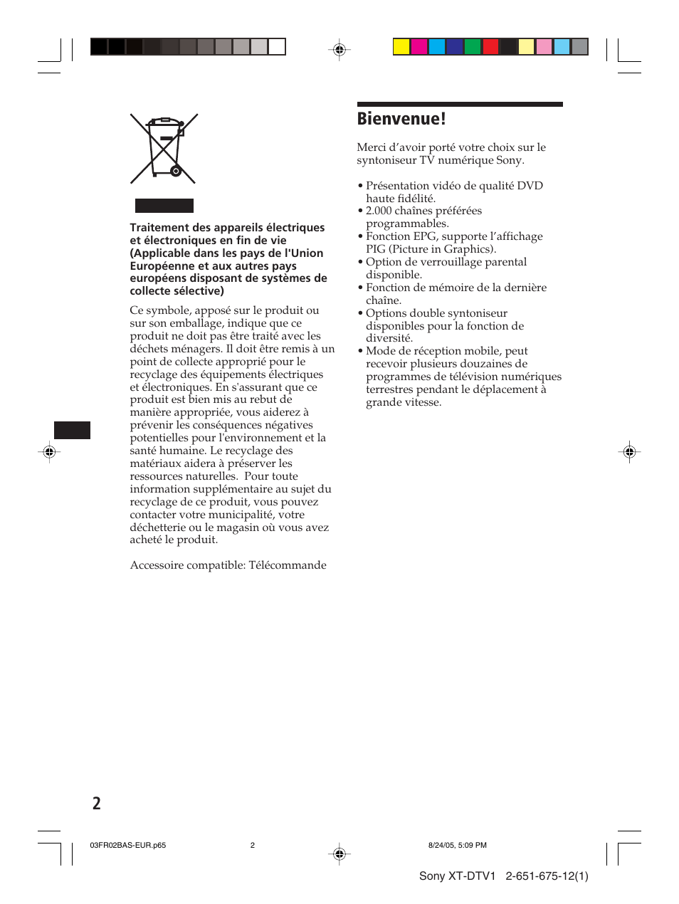 Bienvenue | Sony XT-DTV1 User Manual | Page 50 / 123