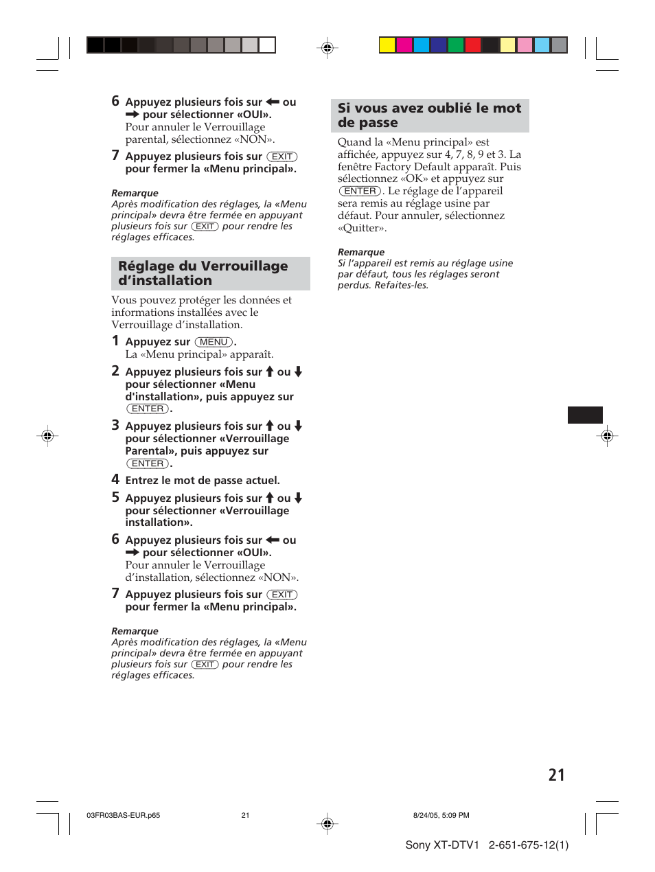 Sony XT-DTV1 User Manual | Page 69 / 123