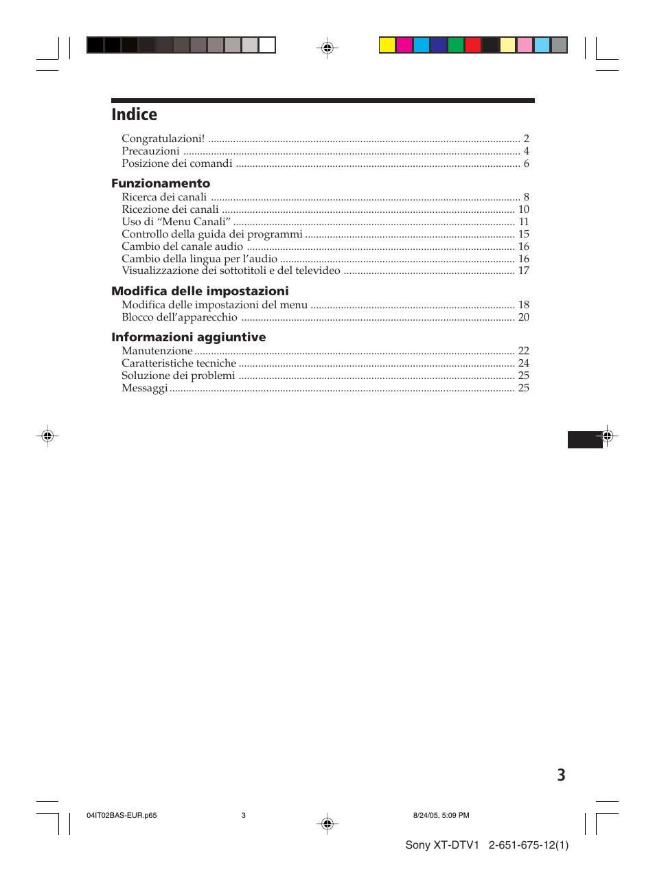 Indice | Sony XT-DTV1 User Manual | Page 75 / 123