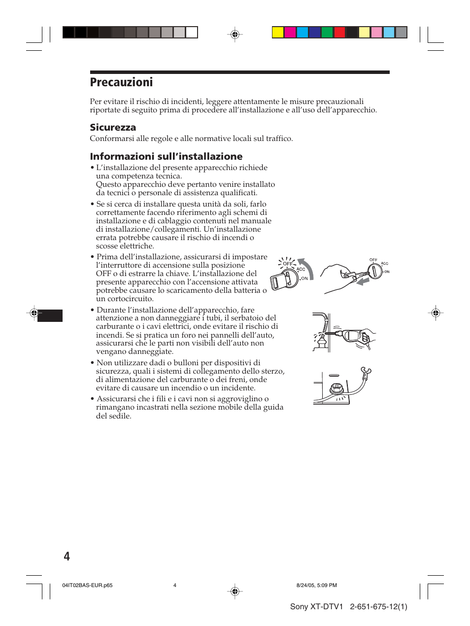 Precauzioni | Sony XT-DTV1 User Manual | Page 76 / 123