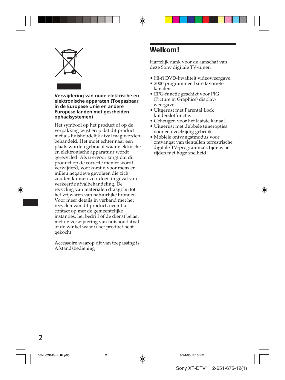 Welkom | Sony XT-DTV1 User Manual | Page 98 / 123