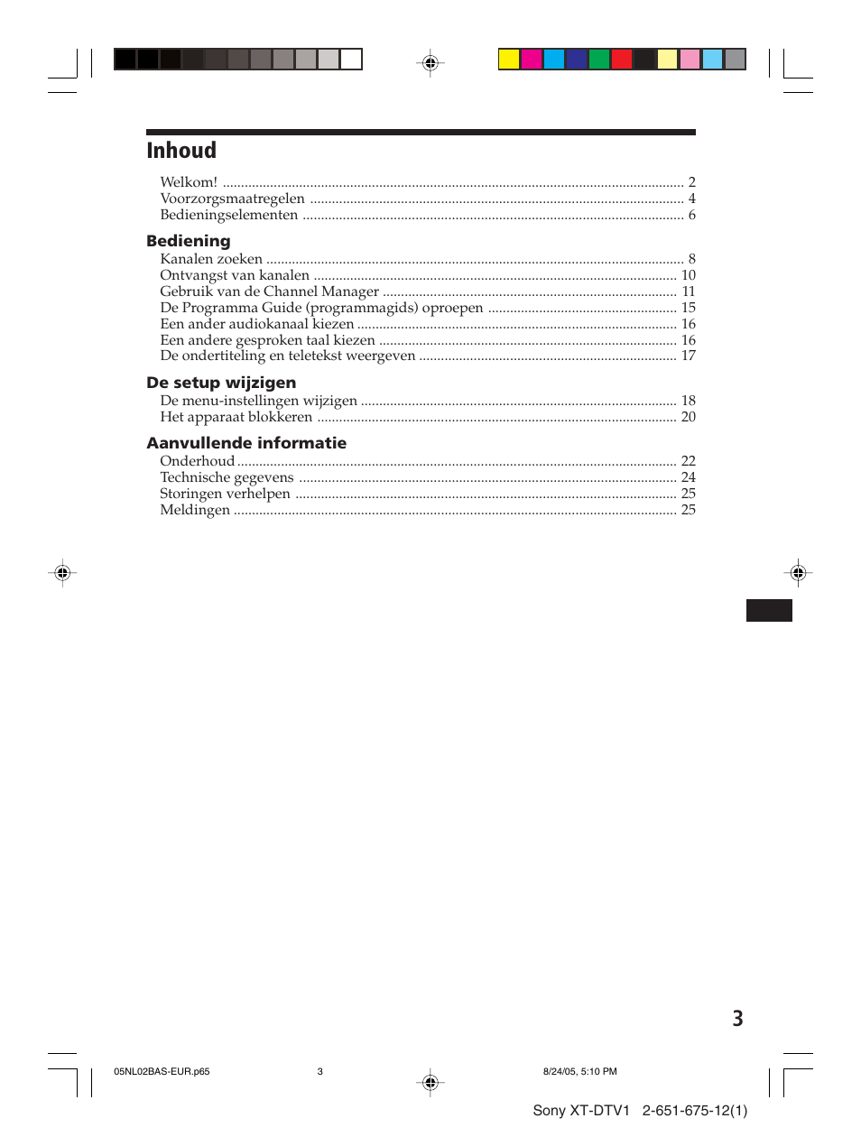 Inhoud | Sony XT-DTV1 User Manual | Page 99 / 123
