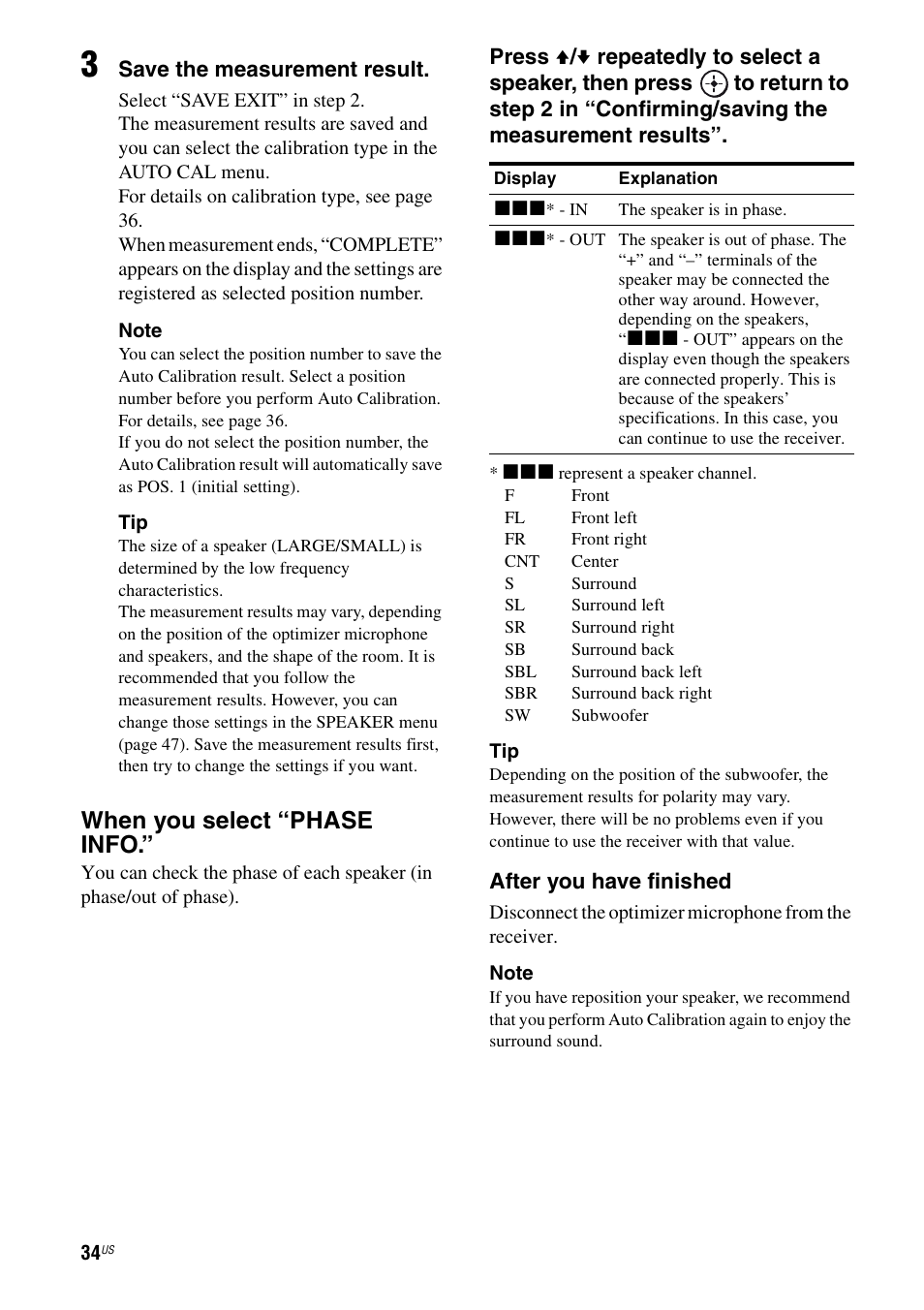 When you select “phase info | Sony STR-DG820 User Manual | Page 34 / 108