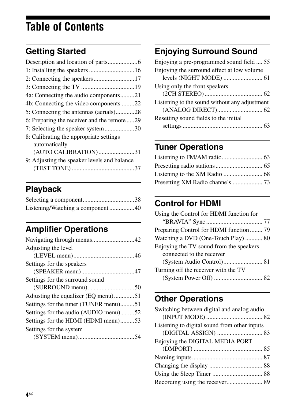 Sony STR-DG820 User Manual | Page 4 / 108