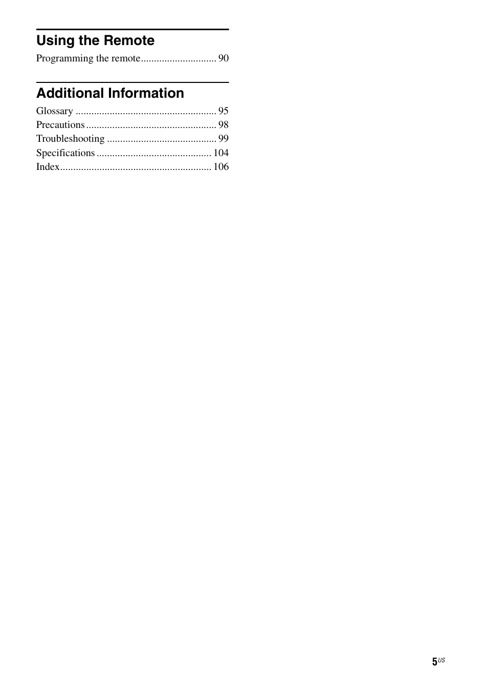 Using the remote, Additional information | Sony STR-DG820 User Manual | Page 5 / 108