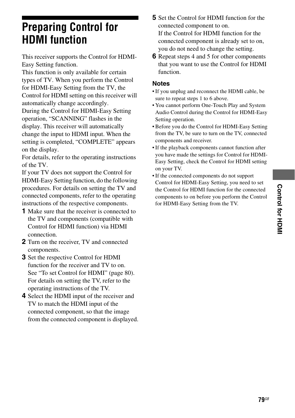 Preparing control for hdmi function | Sony STR-DG820 User Manual | Page 79 / 108